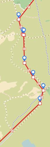 Zie trajectkaartje: Bij de Y splitsing RD. Op de kruising na het blauwe bordje Waterwingebied (rechts van het pad) LA. Volgende kruising LA en gelijk RA.