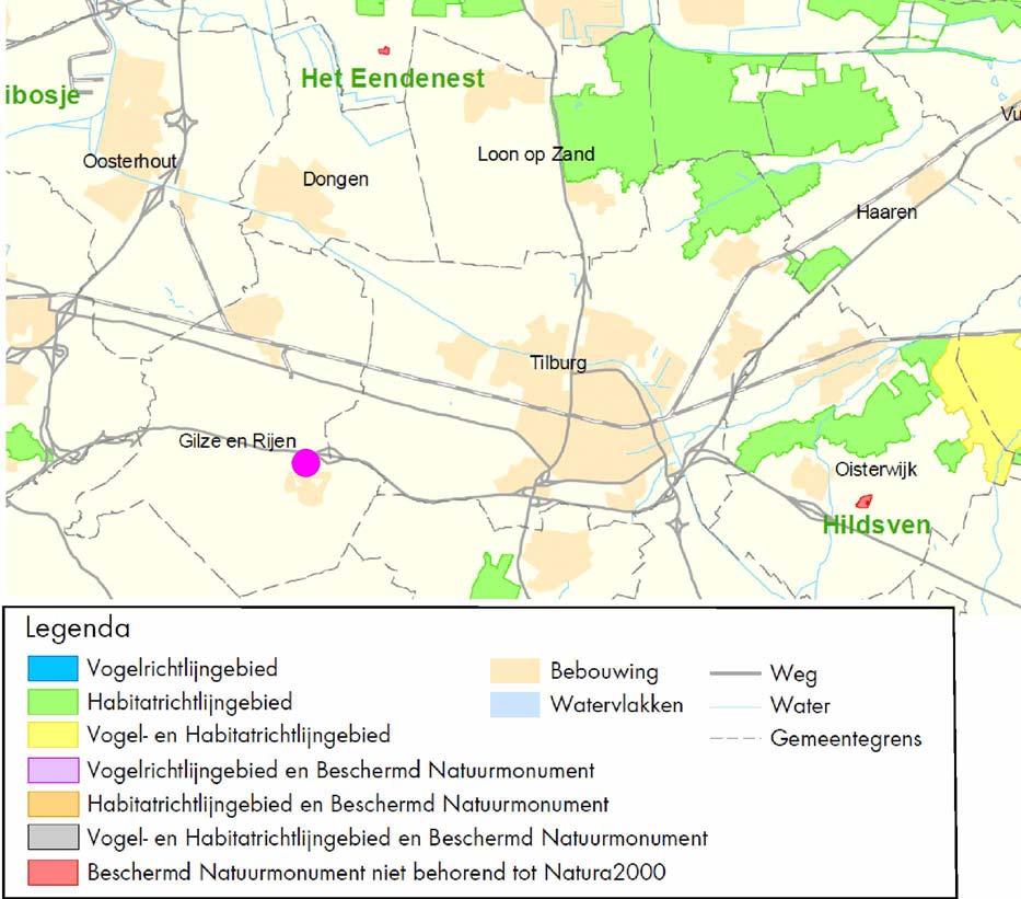 Natura 2000 gebied Kampina & Oisterwijske Vennen ligt op circa 14 km ten oosten van het plangebied.