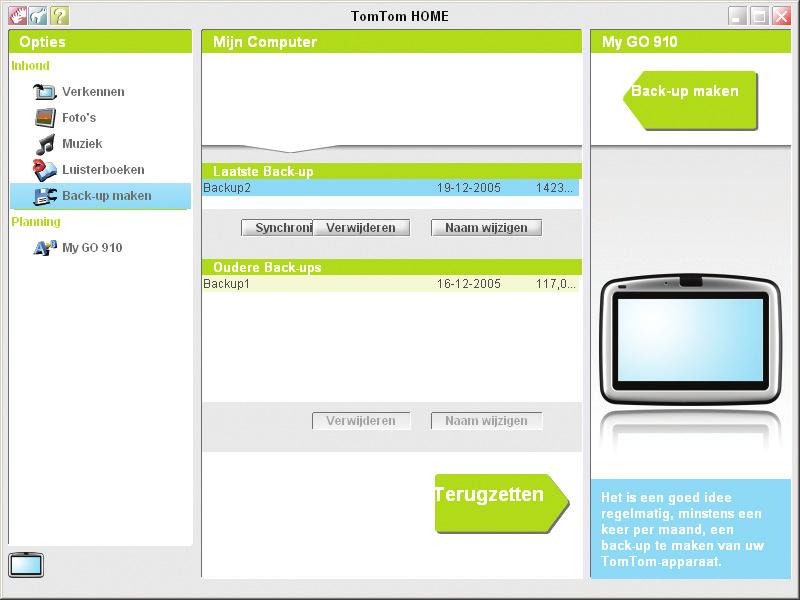 Back-up terugzetten Mocht u ooit een probleem hebben met uw ONE, dan kunt u de back-up terugzetten.