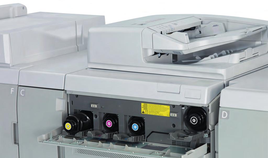 De CRT van de imagepress C850-serie combineert digitale sensors met registratierollen en levert een printtolerantie van 0,5 mm enkele pagina of minder van voor- tot achterzijde, zodat steeds een