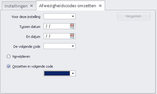 HOOFDSTUK 1. AFWEZIGHEDEN 16 Figuur 1.18: Omzetten afwezigheidscodes Selecteer de instelling/periode. Selecteer de code die vervangen dient te worden.