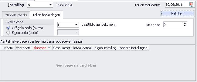 8.3.2 Tellen halve dagen In dit scherm is het mogelijk om een aantal afwezigheden te tellen. Figuur 1.47: Tellen halve dagen Je geeft een afwezigheidscode (officiële code of eigen code) in.