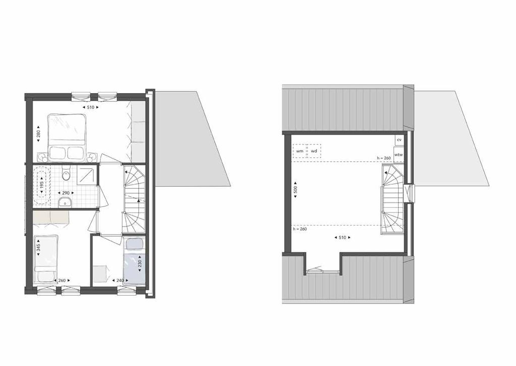 Hoekwoningen, eerste verdieping