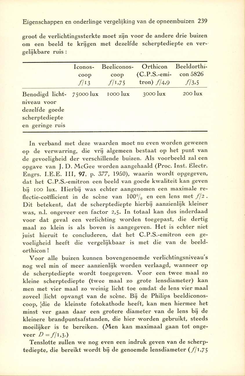 Eigenschappen en onderlinge vergelijking van de opneembuizen 239 g ro o t de v e rlic h tin g sste rk te m oet zijn v o o r de a n d e re d rie buizen om een b eeld te k rijgen m et dezelfde sch e rp