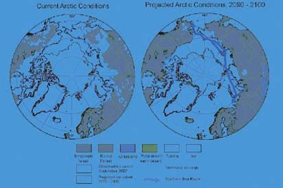pag 25 Figuur 5. De oppervlakten van verschillende vegetatietypen in gebieden rondom de Noordpool.