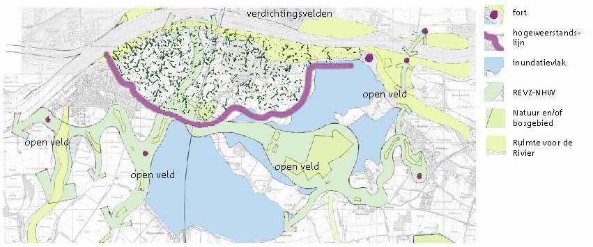 Figuur 11 Ruimtelijk principe voor herstel van de Nieuwe Hollandse Waterlinie in