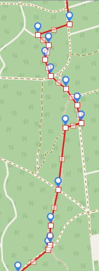 Zie trajectkaart: RD bij steen 157 aan de rand van het bos langs de weilanden. U ziet rechts het glooiende landschap van de Hondsrug. Bij steen 158-159 RD het bos weer in.