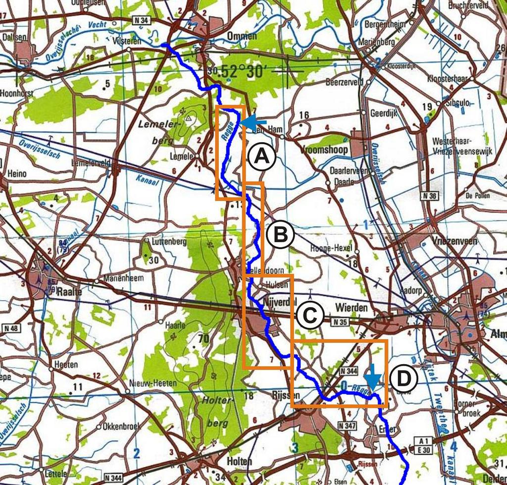 10 Koeman en Bijkerk rapport 2007-084 Figuur 1 Situering van het grootste deel van de Regge in Overijssel, vanaf een punt ten zuidoosten van Enter tot het instroompunt in de Overijsselse Vecht nabij