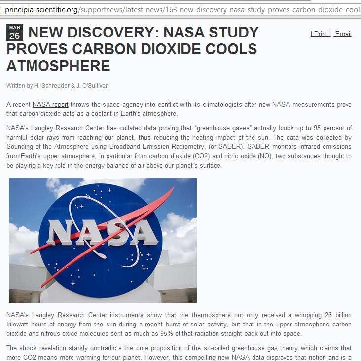 Nieuwe ontwikkelingen NASA: CO2 koelt atmosfeer. Als gevolg hiervan krijgt LCA-Quickscan 2012 krijgt andere uitkomst Reguliere media pikken het niet op Bron: http://science.nasa.