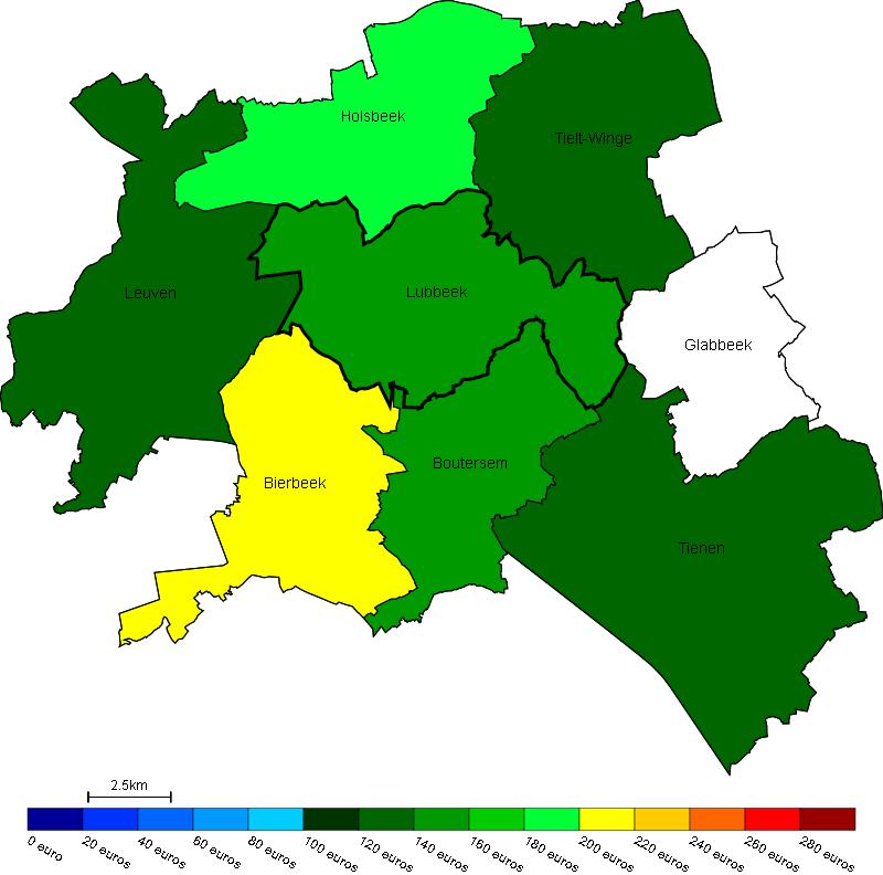 Vastgoed Prijs van bouwgrond in Lubbeek en omgeving Gemiddelde prijs in e/m 2 van bouwgrond in Lubbeek en omgeving Bron : Berekeningen van de ADSEI (FOD Economie) op basis