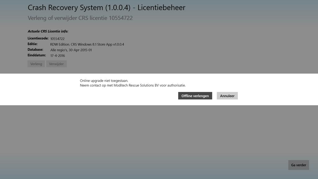 Offline verlengen Het is ook mogelijk om uw Crash Recovery System licentie offline te verlengen.