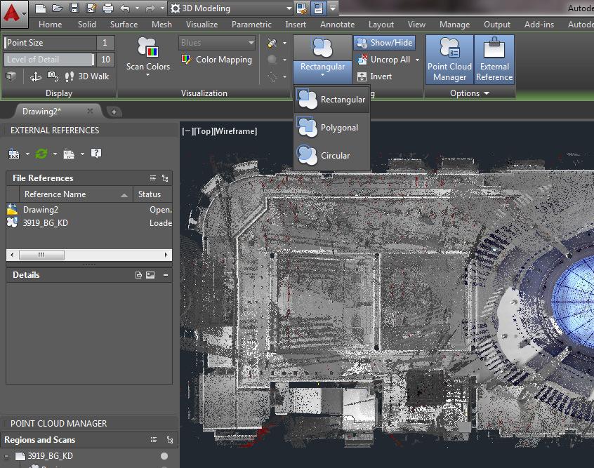 3.0 Pointcloud settings Click on the pointcloud, de volgende ribbon verschijnt: DISPLAY - Point size = dikte van een individueel punt - Level of detail = hoeveelheid zichtbare punten, waarbij 1 = 10%