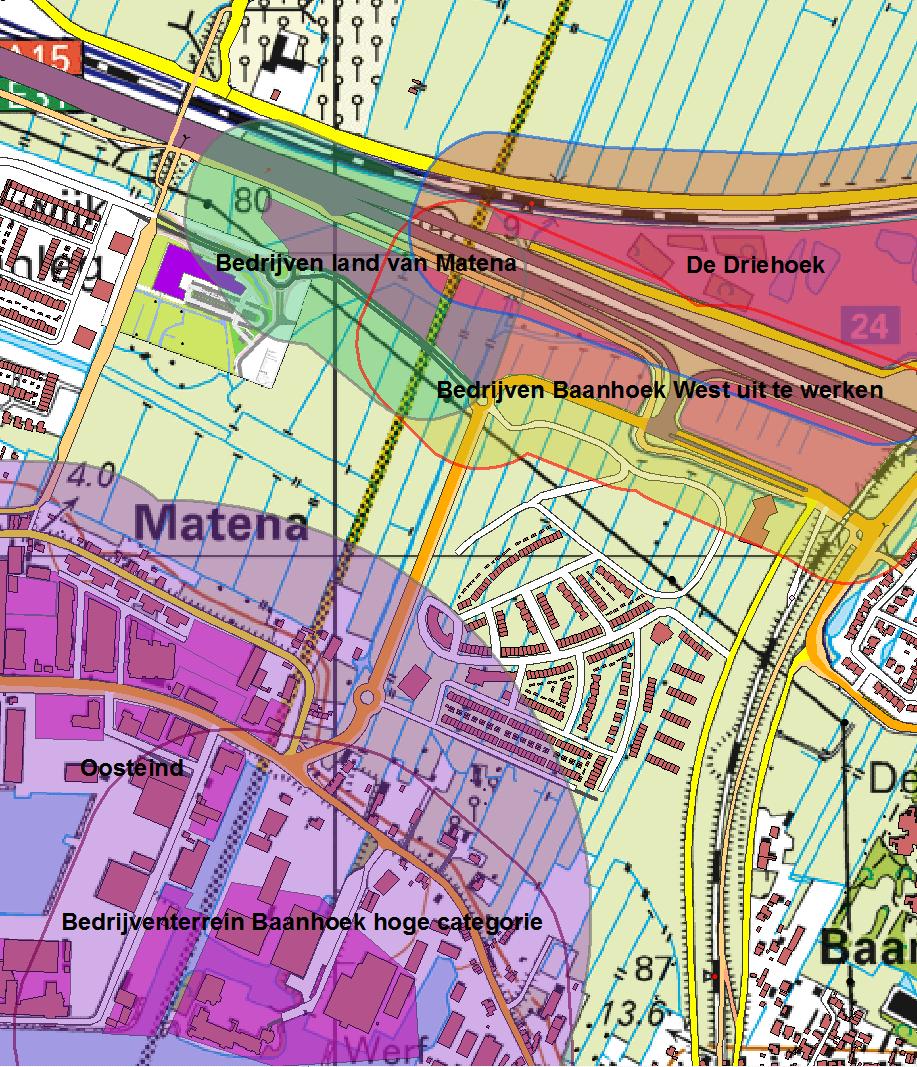 Figuur 7: bedrijventerreinen met maximale zones t.o.v. rustige woonwijk (bron: Diverse gemeentelijke bestemmingsplannen.