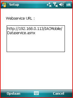 Setupscherm Heel eenvoudig scherm waar in het tekstvak de url kan worden ingegeven waarmee de toepassing kan connecteren naar de webservice en dus ook naar