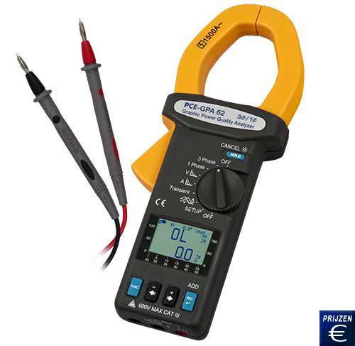 3-in-1 harmonische analyser PCE-GPA 62 Netwerk analyser / vermogensmeter en energiemeter (real-time) met data logging, grafisch scherm, interface voor PC en software De 3-in-1 harmonische analyser