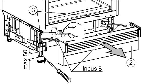 Inbouw Fig. 12 u Sokkelplaat naar voren eraf trekken. Evt. het onderste deurvak verwijderen - makkelijker voor de montage.