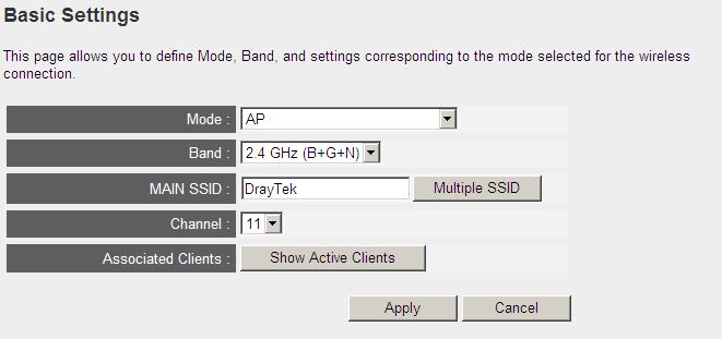 Basic Settings AP Mode Nadat u op Basic Settings hebt geklikt, krijgt u een nieuwe pagina te zien waarin u de algemene functie van de AP700 kunt aanpassen. Standaard staat de AP700 als in AP mode.