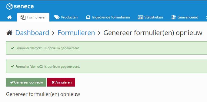 In het onderstaande voorbeeld worden de formulieren demo01 en demo02 opnieuw gegenereerd.