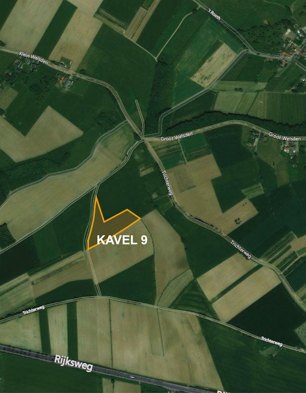 Kavel 9 De kavel bestaat uit twee kadastrale percelen met een totaaloppervlak van 1.31.47 ha. De kavelvorm is gunstig, bevat vrijwel geen stenen, en is redelijk goed ontsloten nabij de Trichterweg.