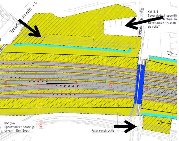 Het werkterrein is geoptimaliseerd zodat de bestaande grondbank kan blijven liggen, bomenrij in stand blijft en tevens de nieuwe fietsverbinding tussen Lunetten en Maarschalkerweerd in stand blijft.