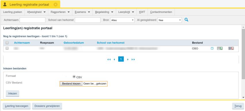 b. Leerlingen registreren via CSV Naast het inlezen van OSO dossiers kunnen leerlingen ook geregistreerd worden door gebruik te maken van een CSV import.