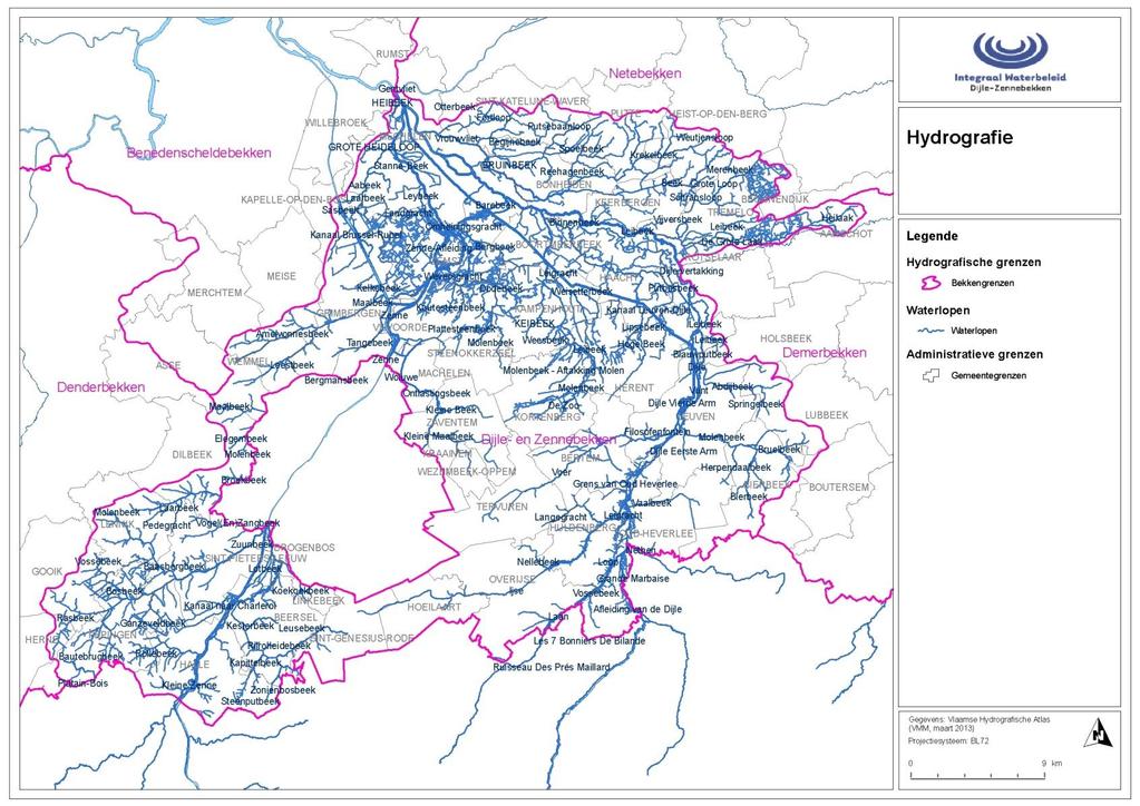 Kaart 2: Hydrografie van het Dijle-Zennebekken Stroomgebiedbeheerplan