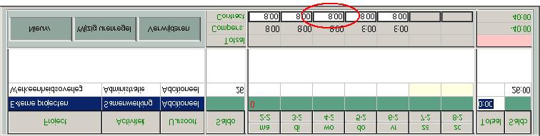 5.3 Invoeren gewerkte uren 5.3.1 Uren in de urenregels Het invoeren van uren gaat als volgt: 1) Selecteer het vakje van de urenregel voor de betreffende dag. 2) Voor de tijd in.