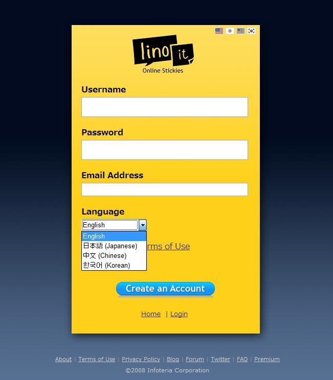 Kies een gebruikersnaam, vul uw wachtwoord in en e-mailadres en klik Create an Account.