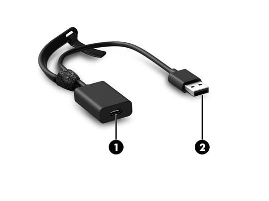 Adapteronderdelen Onderdeel Beschrijving (1) USB Type-C-poort Hiermee sluit u de adapter aan op het dockingstation. (2) USB 3.0-connector Hiermee sluit u het dockingstation op de USB 3.