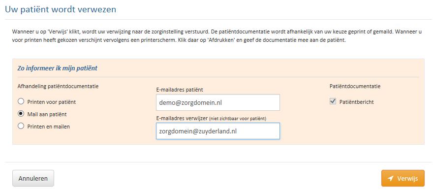 2. Patiëntgegevens controleren en wijzigen vóór verwijzen Vanuit het HIS gaan de NAW-gegevens uit het dossier van de patiënt mee naar ZorgDomein.