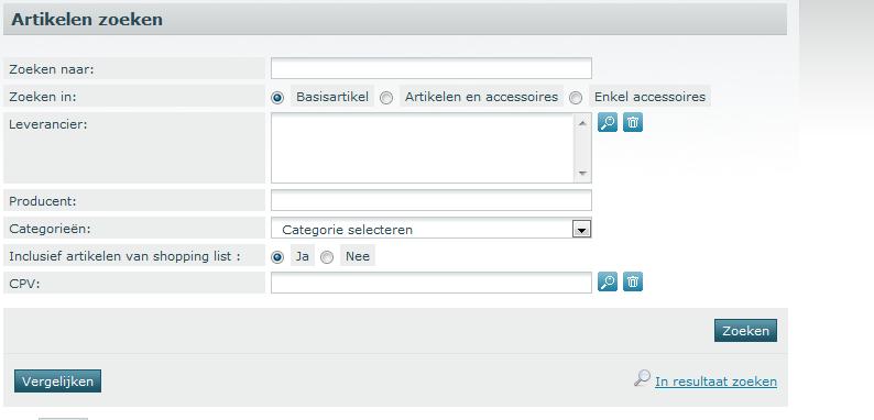 1.1.2 Zekresultaat verfijnen Geef zekcriteria in zals hierbven beschreven Klik p In resultaat zeken Het systeem zal nu niet in alle artikelen gaan zeken, maar enkel in het