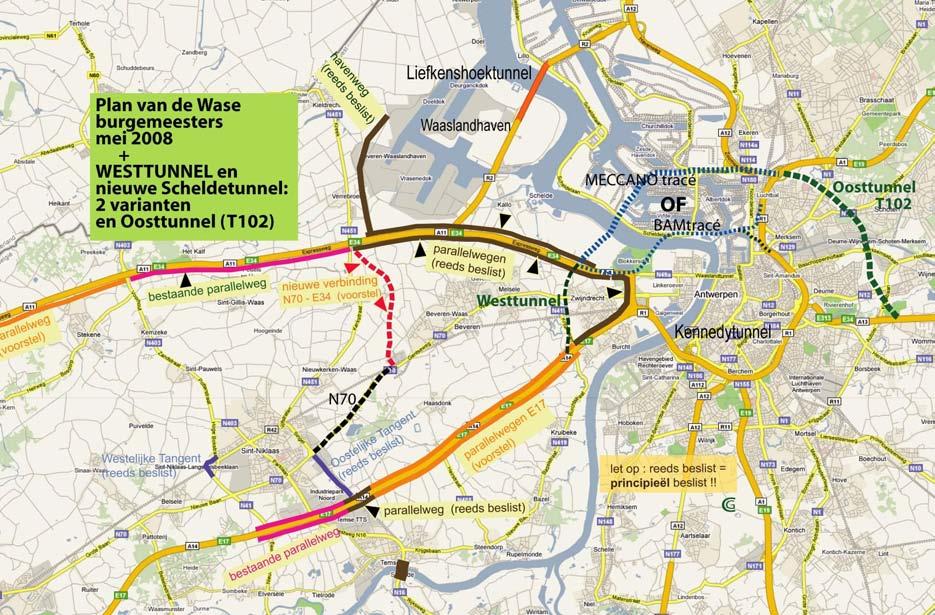 Om van de E17 te Sint-Niklaas naar de Liefkenshoektunnel te rijden, kunnen 3 mogelijkheden worden bekeken : 1) de sluikroute via de Sint-niklase Tangent-OOST, de N70, de geplande verbindingsweg
