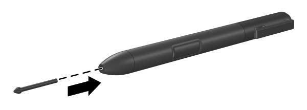 Pen en opdrachtknoppen (alleen tablet-pc-modellen) Penpunt vervangen Bij de pen is een klemmetje geleverd waarmee u de penpunt kunt verwijderen. U verwijdert als volgt de penpunt: 1.
