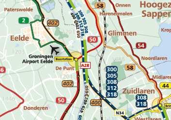 Zuidelijke corridor - OV Buslijnen naar Groningen CS: Lijn Route Spits Dal 2 1 De Punt Eelde Martini Ziekenhuis Groningen 2 2 50 1 Assen Vries De Punt Haren Transferium Groningen 2 2 54 Onnen Haren