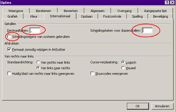 komma s worden omgezet in punten, duizendtal-scheidingstekens worden toegevoegd in de vorm van komma s) dan kan het zijn dat de instellingen van het systeem aangepast