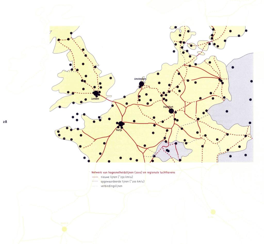 Netwerk van hogesnelheidslijnen (2010) en regionale luchthavens nieuwe