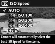 ISO Speed (ISO-snelheid) Met de instelling ISO Speed (ISO-snelheid) past u de lichtgevoeligheid van de camera aan. De instelling Automatisch is het meest geschikt.