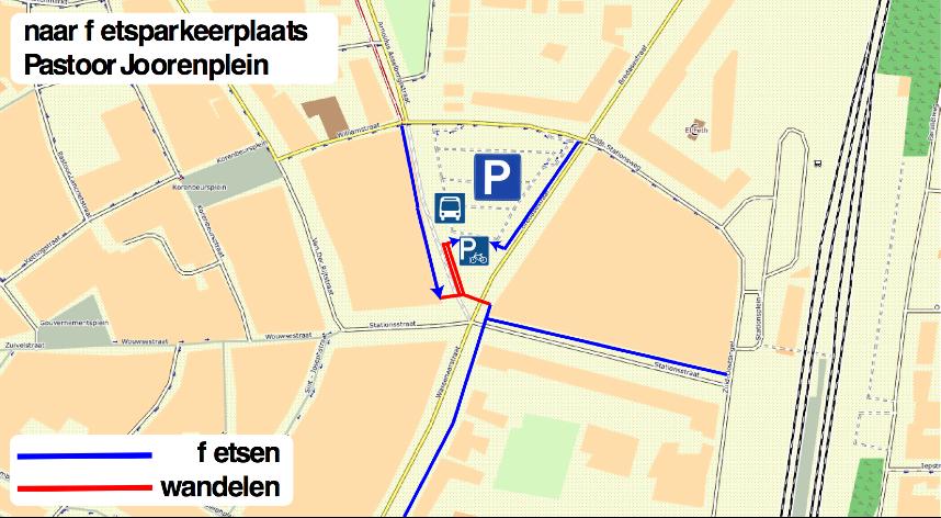 G.6. Analyse Fietsenstalling Pastoor Joorenplein De fietsparkeerplaats is ongunstig gelegen en door de verkeerskundige inrichting van het kruispunt Stationsstraat - Bredasestraat moeilijk bereikbaar.