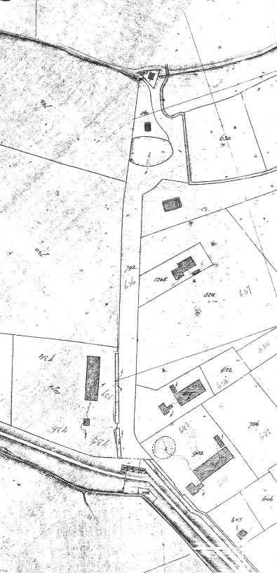 Kaart Mosselhoek. Ceresweg - Boomdijk. Fragment kadastrale kaart 1912 van de Mosselhoek in de 1500 Gemetenpolder te Tholen. Volgnr. 8. Woning De Driehoek. Volgnr. 9.