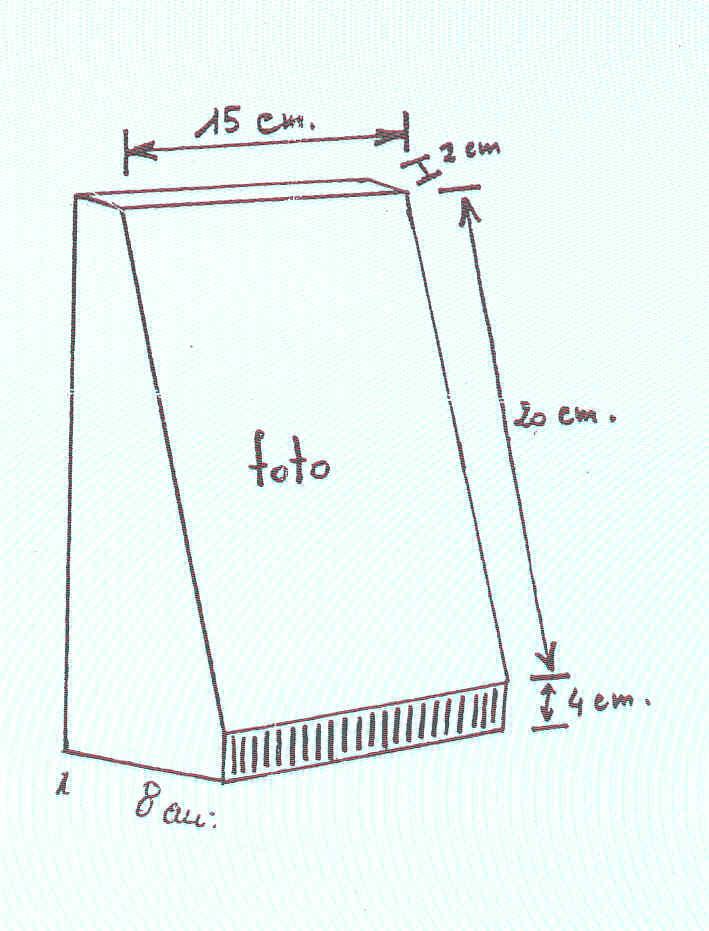 Fotoblok in arduin: (bijlage 5 van dit besluit) Hoogte: 0,20 m Breedte: 0,15 m (*) Dikte aan de basis: 0,08 m (*) indien dubbele foto wordt de breedte: 0,30 m