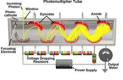 Om het lichtsignaal dat de scintillator uitzendt om te zetten in een elektrisch signaal dat de computer kan opvangen, wordt gebruik gemaakt van een fotoversterkerbuis.