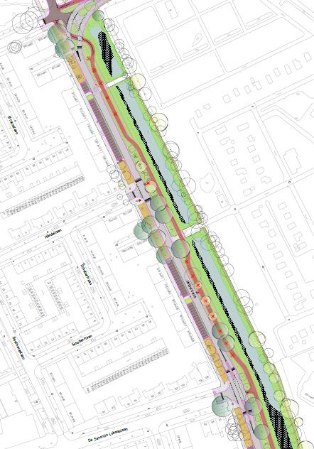 Figuur 6: noordelijk deel fietspad met afbuiging ter hoogte van Savornin Lohmanlaan,tracé O5 3.