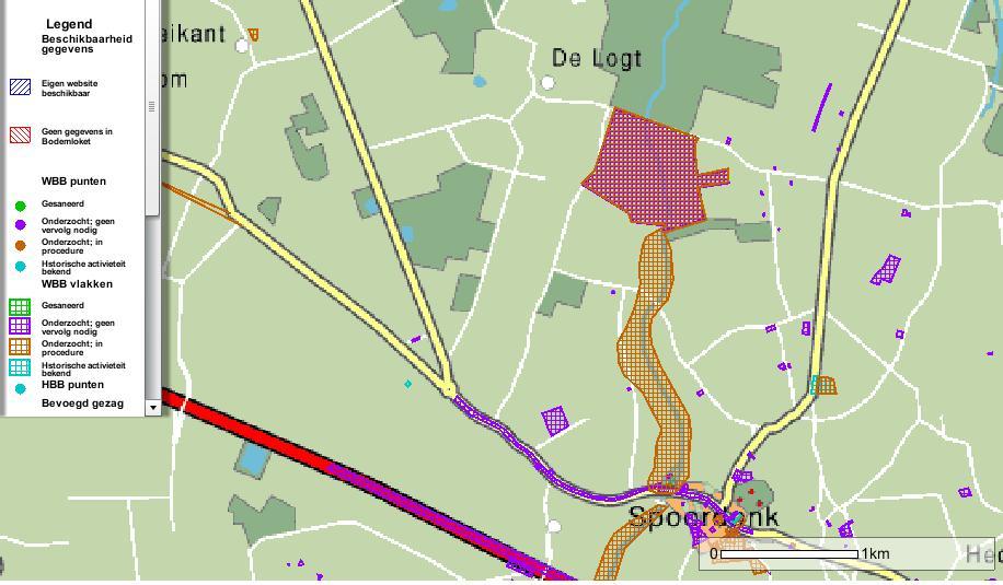 Figuur 11: Uitsnede onderzoekslocatie bodemloket (bron: Bodemloket) Gezien het feit dat de gronden waarop de woningen en het hoofdmoment zullen worden gebouwd reeds lange tijd onbebouwd en in