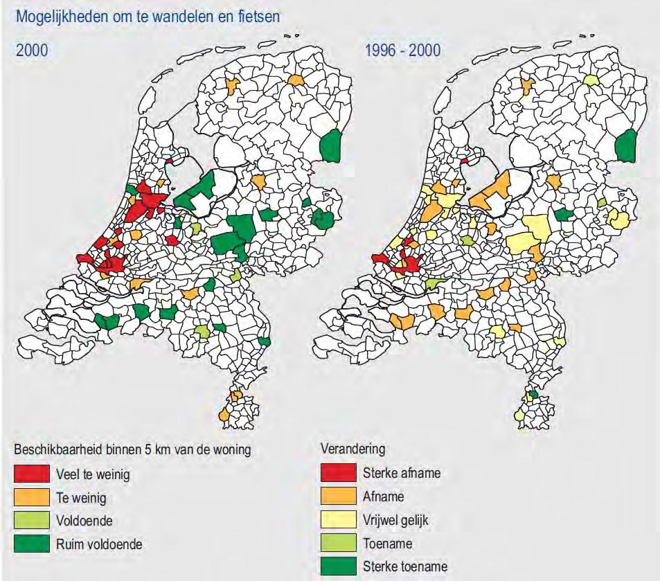 Figuur 2-6 fiets en wandel mogelijkheden bron: Milieu en Natuur planbureau, natuurbalans 2005-2006 In heel Nederland krijgt het landelijk gebied een meer stedelijk karakter.