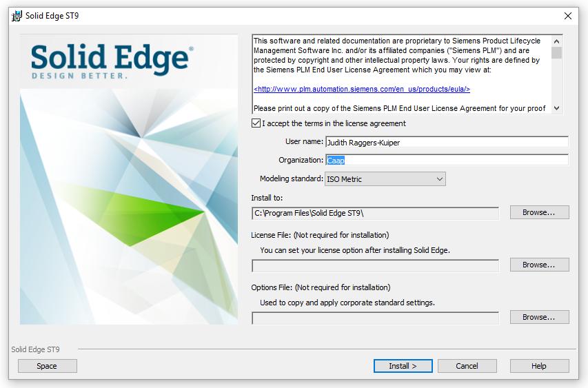 Installeren van Solid Edge ST9 Let op! Zorg dat het UAC uit staat en dat op de machine alle rechten zijn vrijgegeven! Dit is niet meer noodzakelijk om te doen, maar wel aanbevolen. Let op! Voor Windows 10 machines is het verstandig om.