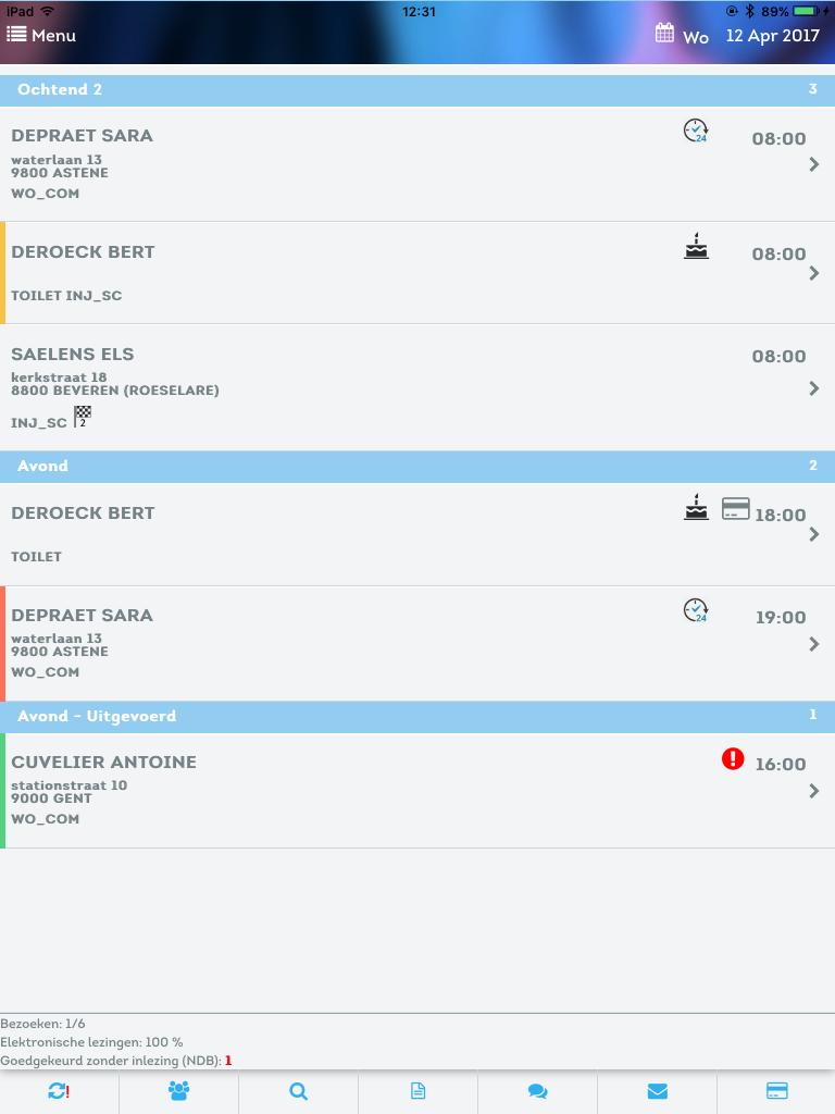 Drie kleuren kunnen voor de afspraak verschijnen. Rood Geel : Verzorging verstuurd door een andere verstrekker vanuit Mobi33.