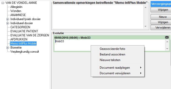 In infiplus kunnen de foto s geraadpleegd worden in het dossier patiënt zorgplan Memo