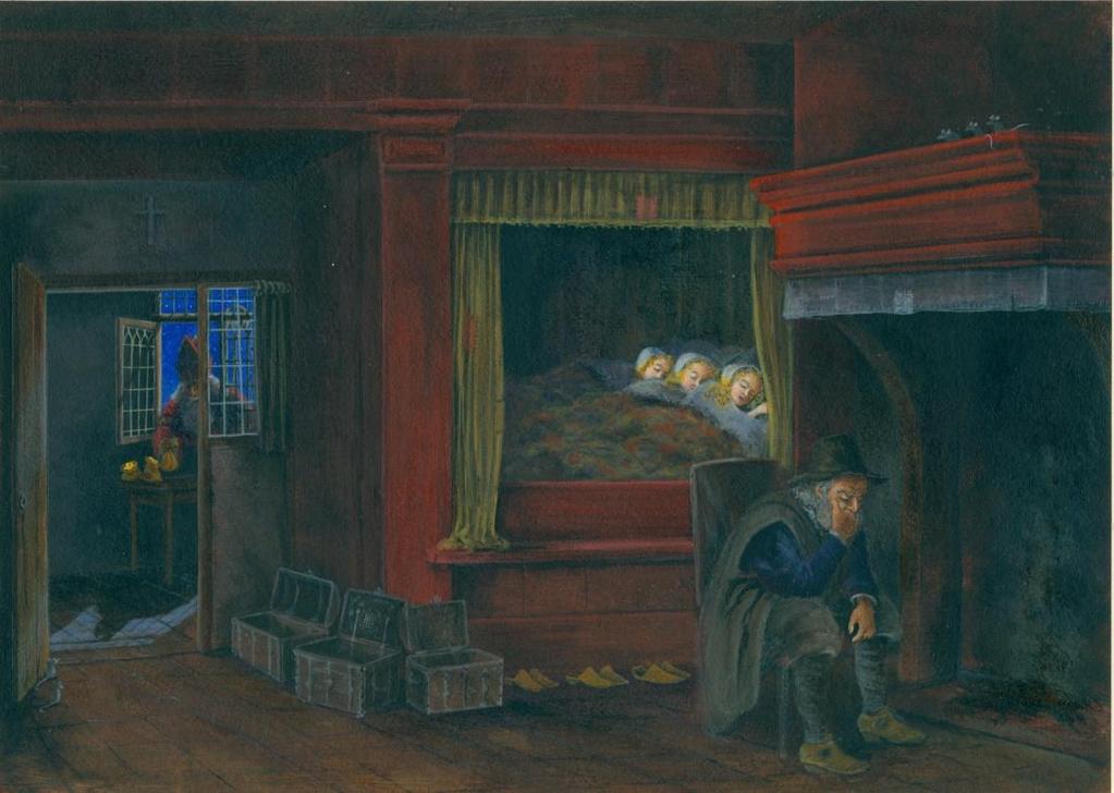 Zijn alle lichten uit? Sinterklaas start zijn ronde in zijn slaapkamer. Hier staat een groot hemelbed, versierd met veren, kussens en een teddybeer.