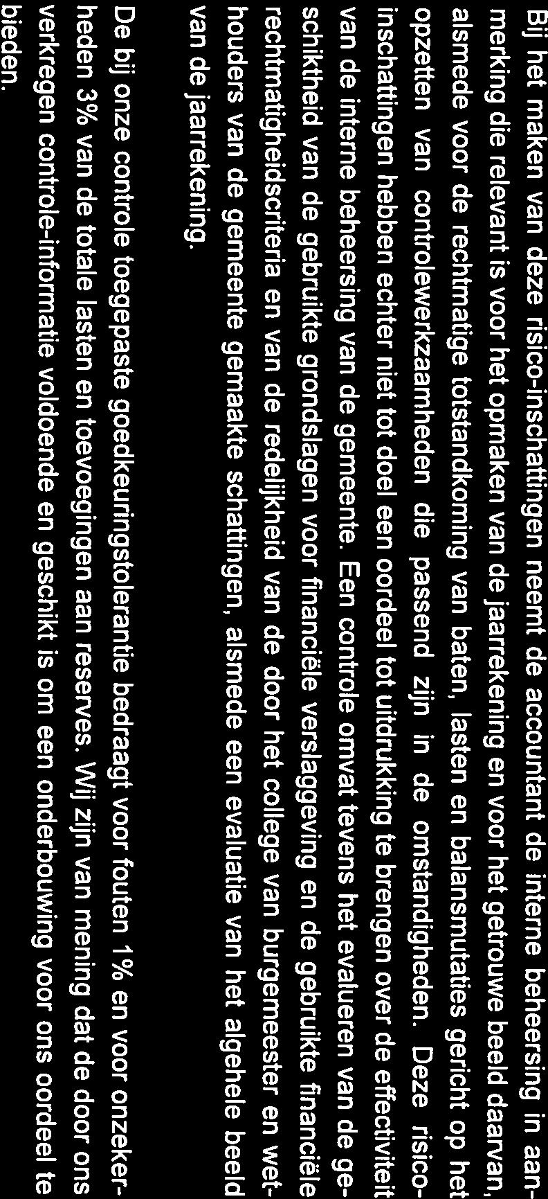 Deze risico inschattingen hebben echter niet tot doel een oordeel tot uitdrukking te brengen over de effectiviteit van de interne beheersing van de gemeente.