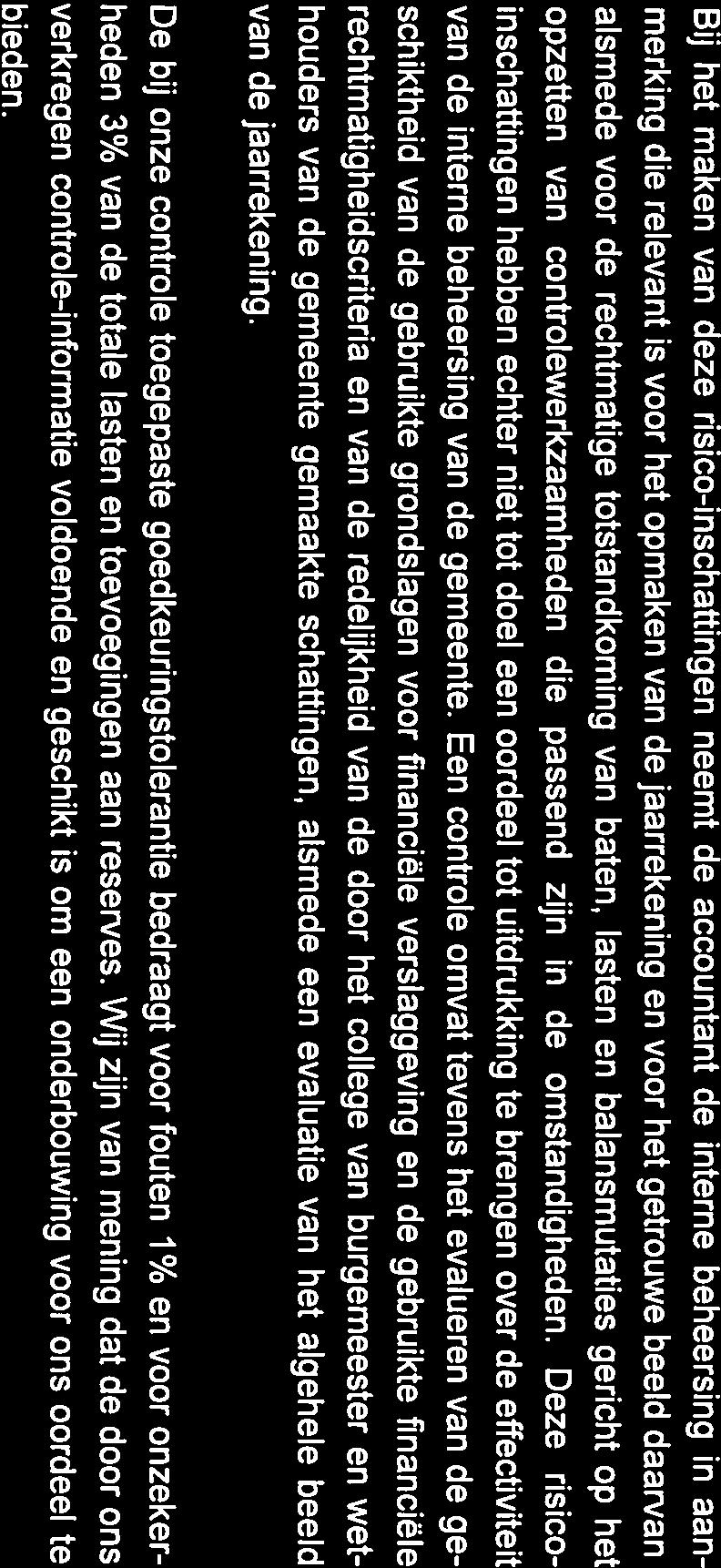 Deze risico inschattingen hebben echter niet tot doel een oordeel tot uitdrukking te brengen over de effectiviteit van de interne beheersing van de gemeente.